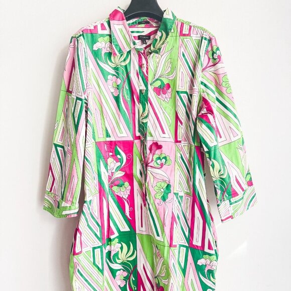 Talbots Colourful Green Pink Shirt Midi Dress 18 - Picture 5 of 11